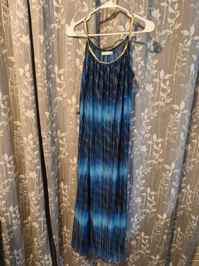 Blue & Gold Pleated Women's Dress